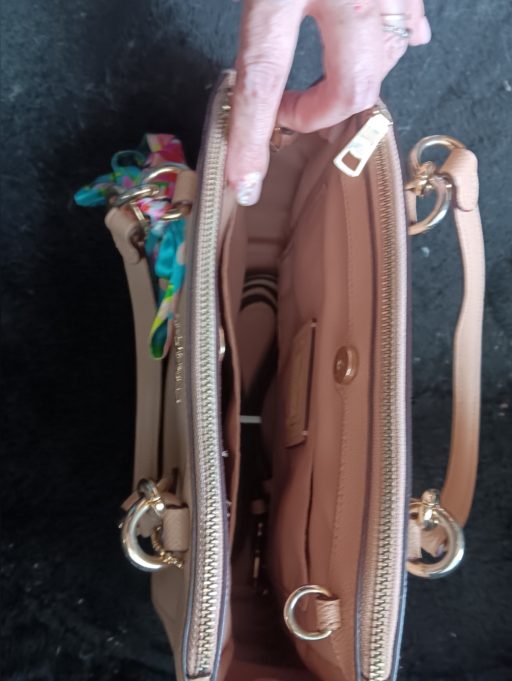Coach Blush Pink Leather Shoulder Tote with Floral Scarf Accent - Picture 4 of 5